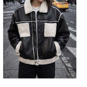 RSQ Teen Girl Black Faux Leather Sherpa Lined Aviator Jacket